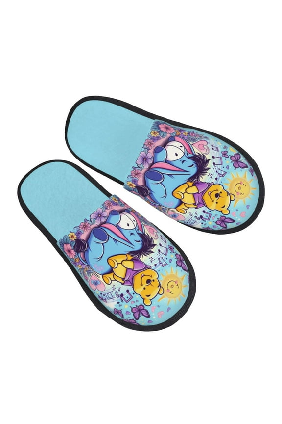 Winnie the Pooh Women's Plush Slippers Slip-On Indoor House Shoes Fluffy Scuff Slippers Furry Cozy Comfy Slippers