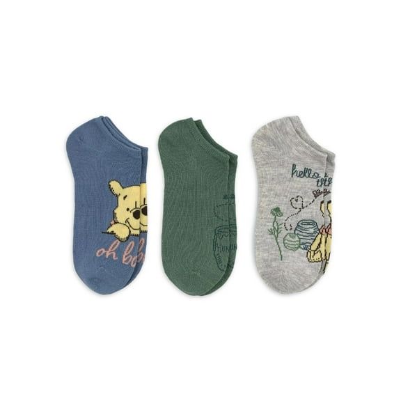 Winnie the Pooh Women's Print No Show Socks, 3-Pack, Shoe Size 4-10