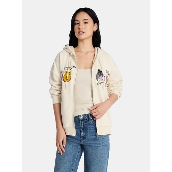 Disney Winnie the Pooh Women’s Graphic Zip-Up Hoodie Sweatshirt, Sizes XXS-XXL