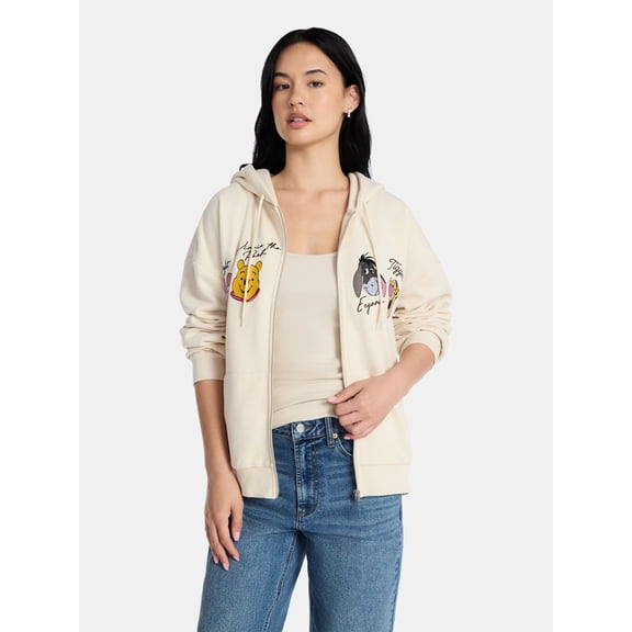 Disney Winnie the Pooh Women’s Graphic Zip-Up Hoodie Sweatshirt, Sizes XXS-XXL