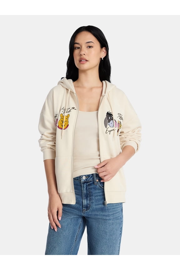 Winnie the Pooh Women’s Allover Print Zip Hoodie Jacket, Sizes XXS-XXL