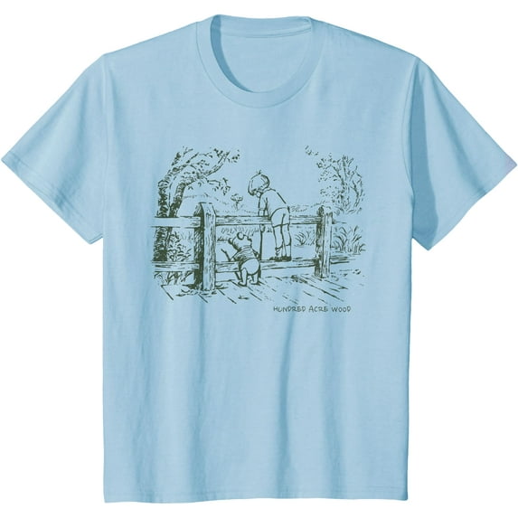 Winnie the Pooh and Christopher Robin Youth T-Shirt for Boy Girl Kids Toddler, Light Blue Color, Size 2T