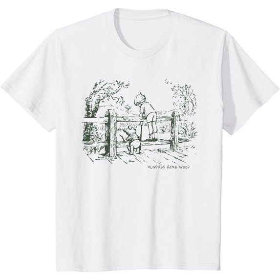 Winnie the Pooh and Christopher Robin Youth T-Shirt for Boy Girl Kids Toddler, White Color, Size 5/6