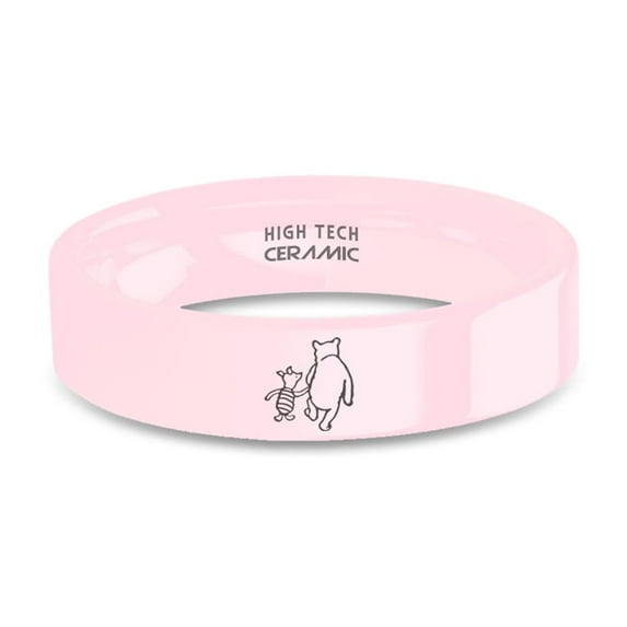 Winnie-the-Pooh and Piglet Friends Engraved Pink Ceramic Ring, 6mm, Size 10.5