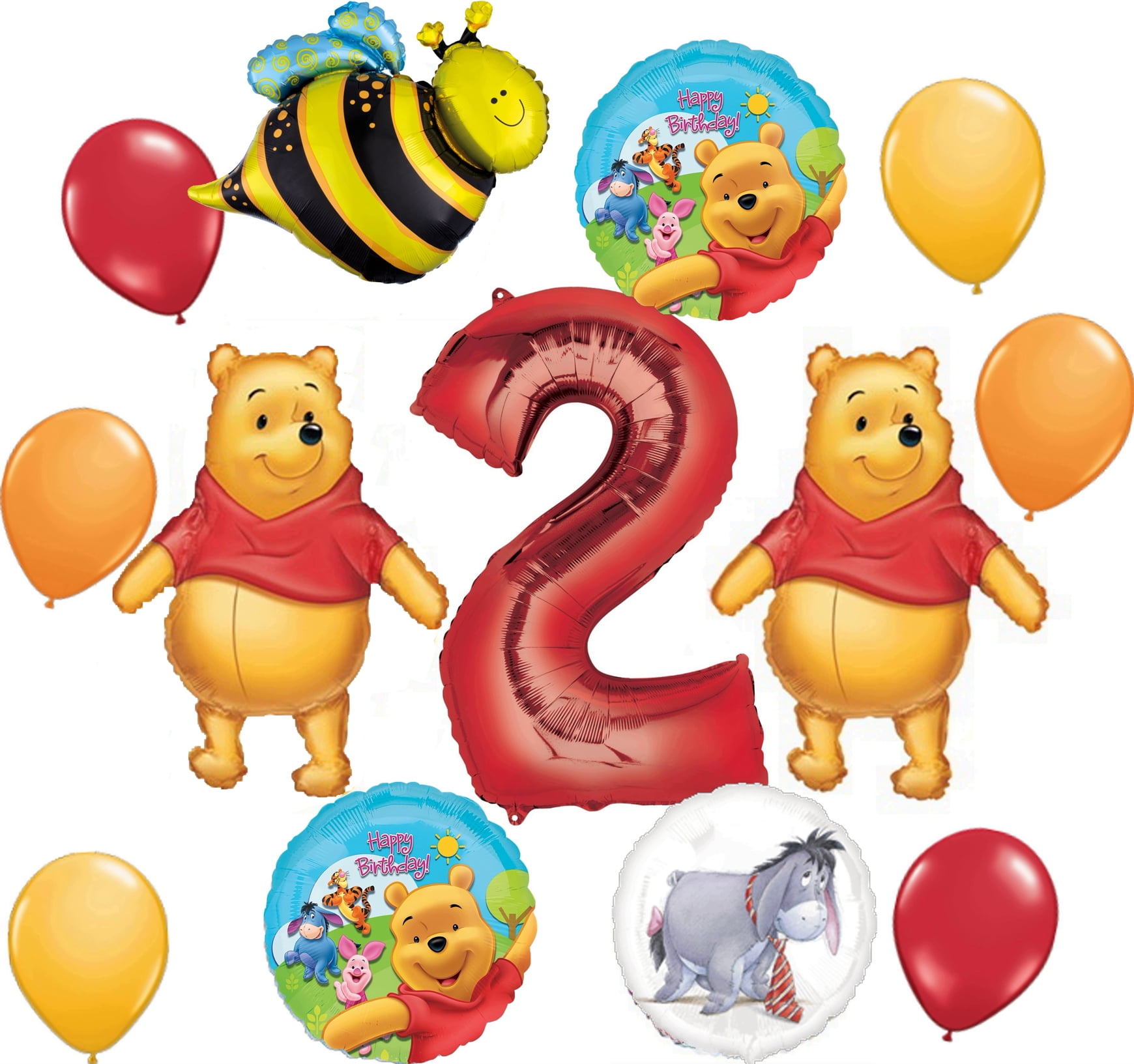Winnie the Pooh party supplies 2nd Birthday Balloon Bouquet Decorations.