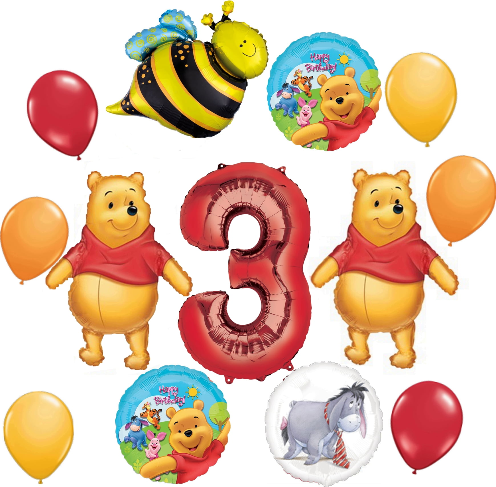 MAYFLOWER PRODUCTS Winnie the Pooh party supplies 3rd Birthday Balloon Bouquet Decorations.