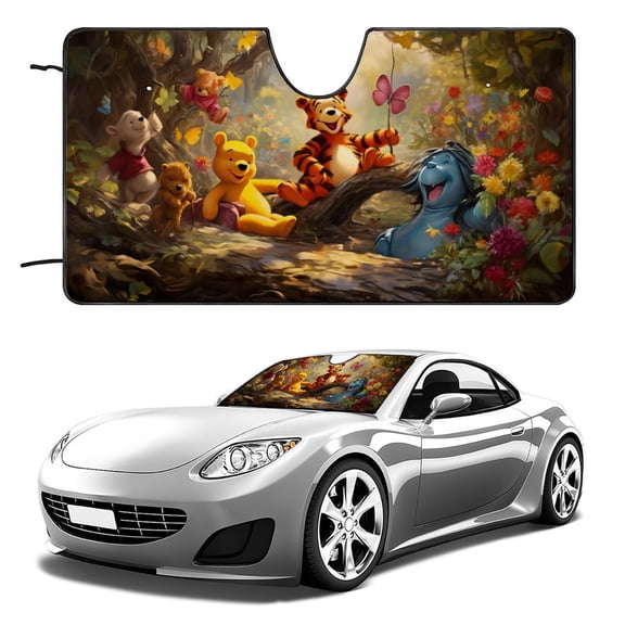 Winnie the Pooh-theme Windshield Sun Shade Front Protector Folding Car Sun Visor Blocks Uv Rays Keeps Your Vehicle Cool52in*28in(130cm*70cm)