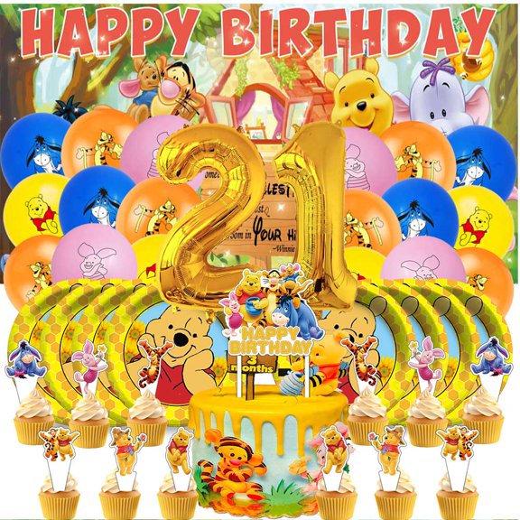 Winnie the pooh Balloons Party Supplies 21th Decor Tableware Birthday Cake Topper Decorations Banner Backdrop