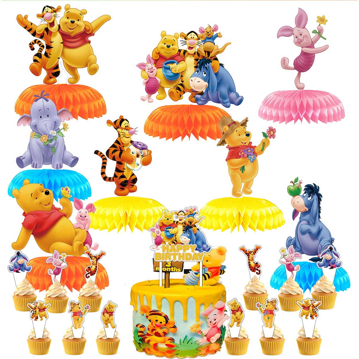 Kenvfego 9Pcs Winnie The Pooh 3D Honeycomb Centerpieces, Birthday Party Decorations Supplies For Kids - View #3