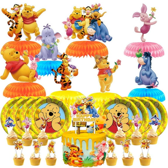Winnie the pooh Party Supplies Decor Plates Fans Decorations Honeycomb Centerpieces Cake Toppers