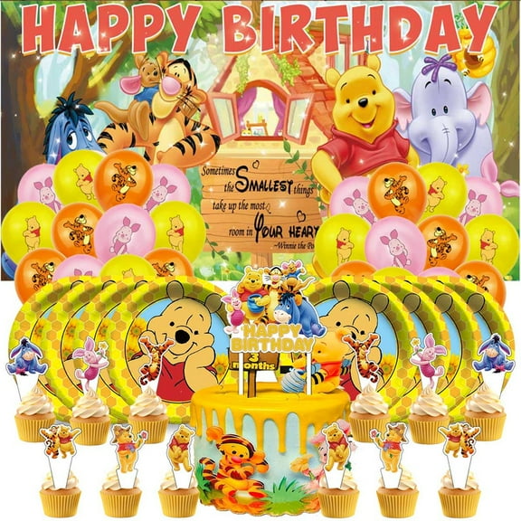 Winnie the pooh Birthday Party Supplies Balloons Plates Decoration Cake Topper Decor Tableware Banner Backdrop