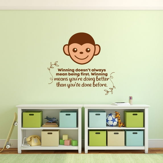 Winning Monkey Animal Life Quote Cartoon Quotes Decors Wall Sticker Art Design Decal for Girls Boys Kids Room Bedroom Nursery Kindergarten Home Decor Stickers Wall Art Vinyl Decoration (30x30 inch)