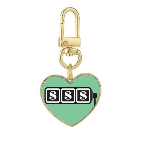Winning Slot Machine Illustration Pattern Gold Heart Keychain Metal Keyring Holder
