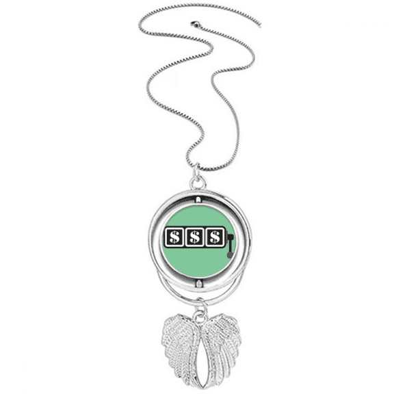 Winning Slot Machine Illustration Pattern Pendant Angel Wings Rotating Necklace Jewelry