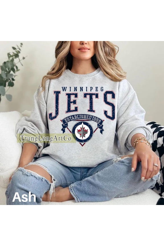 Winnipeg Hockey Sweatshirt Crewneck, Vintage Jets shirt, Winnipeg Hockey Fan shirt, Hockey Tee, Jets Sweatshirt,Sport Grey Color,Size L