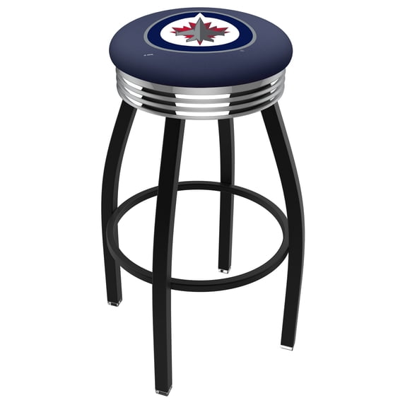 Winnipeg Jets 30" Wrinkle Swivel Bar Stool with Chrome Ribbed Accent Ring
