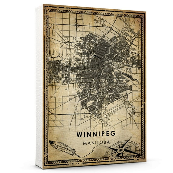 Winnipeg Vintage Map Prints Canvas, Manitoba Map Art Canvas, Canvas, Winnipeg Map City style Watercolor art Canvas