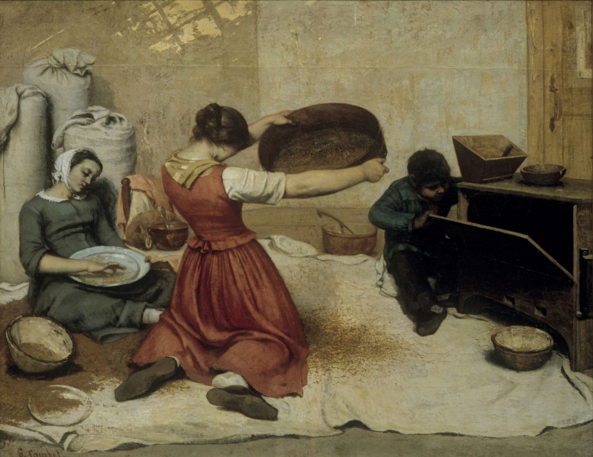 Winnowing Wheat (Les Cribleuses De Bl?™¬©) Canvas Art - (36 x 24)