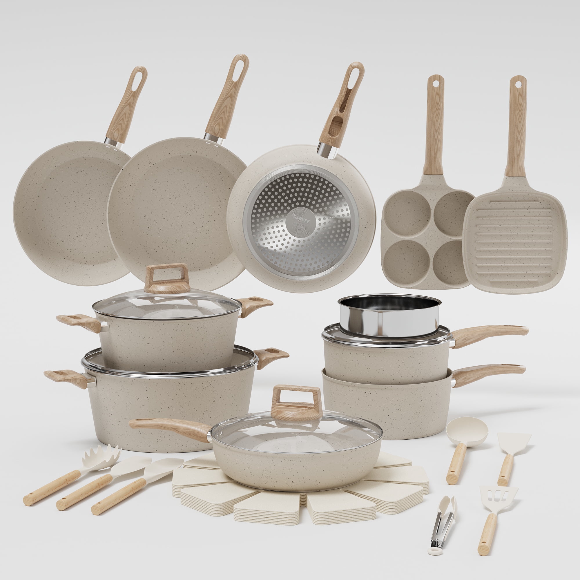 Winnturry 31-Piece Nonstick Ceramic Cookware Set with Frying Pans ...