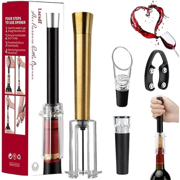 Wino on the Go Set, 4-in-1 Wine Opening Set with Foil Cutter, Aerator Pourer, Vacuum Stopper, Aluminum Alloy Handle, Air Pressure Wine Cork Remover Opening Set, Holiday Gift Set for Wine Lovers