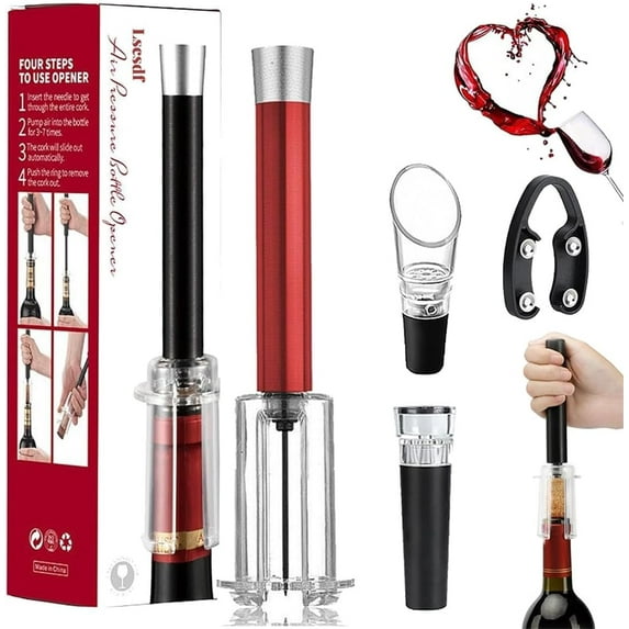 Wino on the Go Set, 4-in-1 Wine Opening Set with Foil Cutter, Aerator Pourer, Vacuum Stopper, Aluminum Alloy Handle, Air Pressure Wine Cork Remover Opening Set, Holiday Gift Set for Wine Lovers
