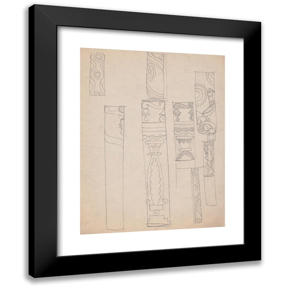 Winold Reiss 12x14 Black Modern Framed Museum Art Print Titled - Design Sketches for Crillon Restaurant, New York, Ny. Details of Columns (1919)