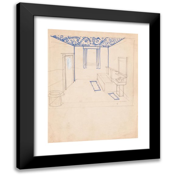 Winold Reiss 12x14 Black Modern Framed Museum Art Print Titled - Interior Design Sketches for Alamac Hotel, 71st and Broadway, New York, Ny.) (Incomplete Interior Perspective of a Bathroom (1923)