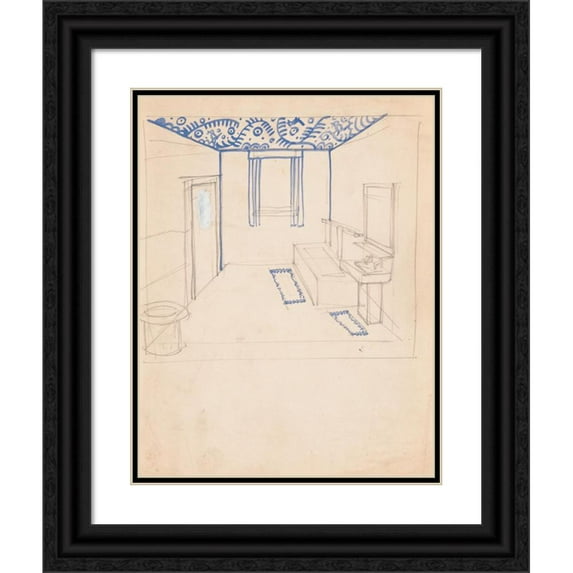 Winold Reiss 12x14 Black Ornate Wood Framed Double Matted Museum Art Print Titled: Interior Design Sketches for Alamac Hotel, 71st and Broadway, New York, Ny.) (Incomplete Interior Pers