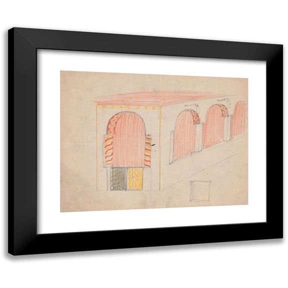 Winold Reiss 14x12 Black Modern Framed Museum Art Print Titled - Design Sketches for Crillon Restaurant, New York, Ny. Perspective of Interior (1919)