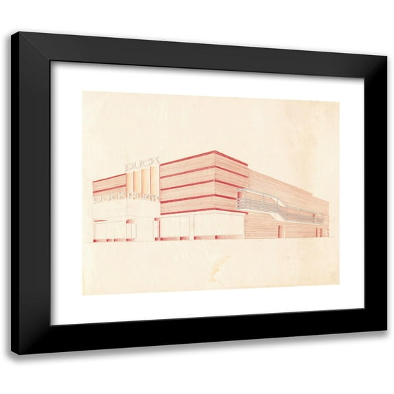 Winold Reiss 14x12 Black Modern Framed Museum Art Print Titled - Designs for the Puck Theater (Later Elgin Movie Theater, Then Joyce Movie Theater), New York, Ny.) (Exterior Perspective Stud