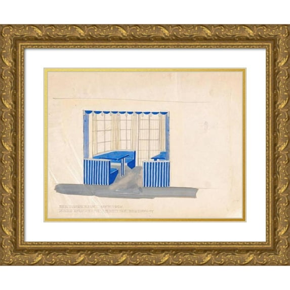 Winold Reiss 14x12 Gold Ornate Wood Frame and Double Matted Museum Art Print Titled - Designs for the Tavern Club, 333 Michigan Avenue, Chicago, Illinois.) (Perspective for Main Dining Room