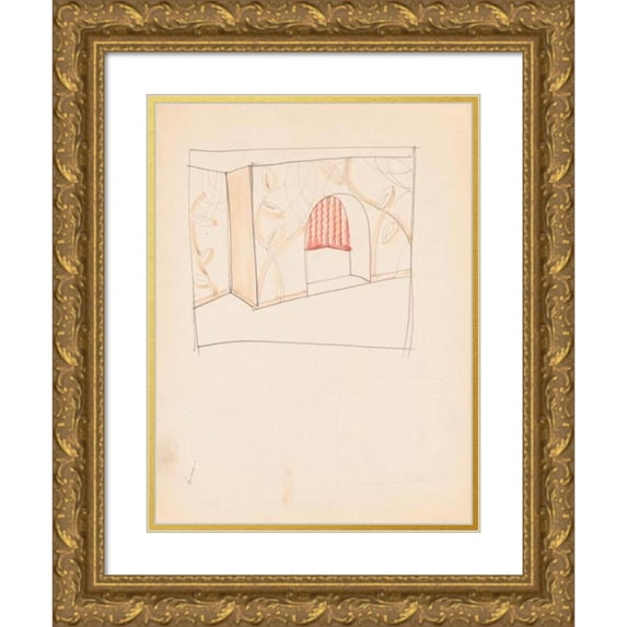 Winold Reiss 15x18 Gold Ornate Wood Frame and Double Matted Museum Art Print Titled - Design Drawings for Miscellaneous Interiors, Some Possibly Related to the Hotel St. George, New York, Ny