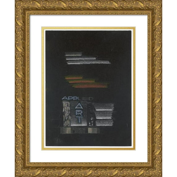 Winold Reiss 15x18 Gold Ornate Wood Frame and Double Matted Museum Art Print Titled - Designs for Exhibition of Applied Arts Building, New York World's Fair, 1939.) (Study for Front of the B