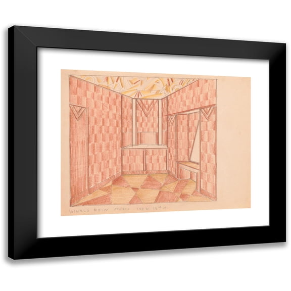 Winold Reiss 18x15 Black Modern Framed Museum Art Print Titled - Design for Small Showroom or Powder Room.) (Interior Perspective Study (1910)