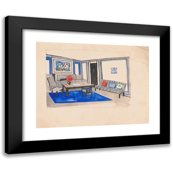 Winold Reiss 18x15 Black Modern Framed Museum Art Print Titled - Interior Design Sketches for Alamac Hotel, 71st and Broadway, New York, Ny.) (Study for Living Room Suite (1923)