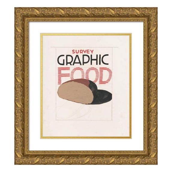 Winold Reiss 20x23 Gold Ornate Framed and Double Matted Museum Art Print Titled - Graphic Design for Cover of Survey Graphic Magazine; ‘Food’ (1948)