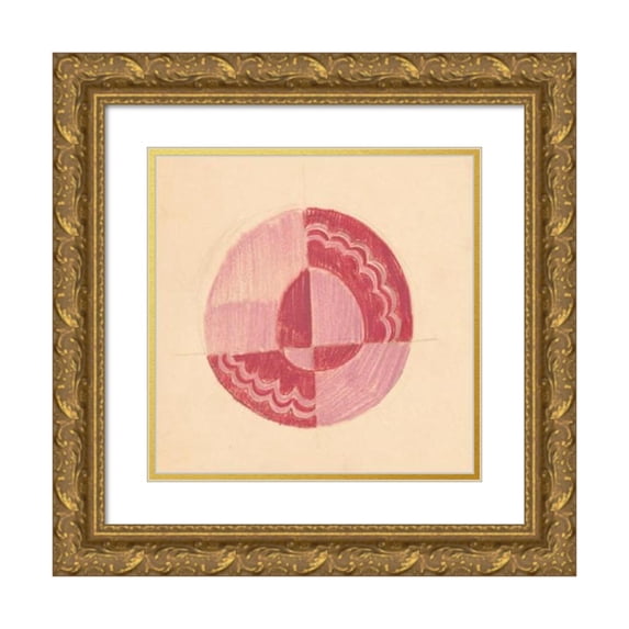Winold Reiss 21x20 Gold Ornate Framed and Double Matted Museum Art Print Titled - Miscellaneous Small Sketches for Inlaid Table Tops.) (Design with Red and Pink Circular Motif (1930)