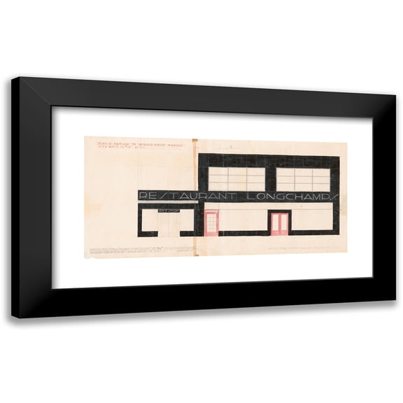 Winold Reiss 24x13 Black Modern Framed Museum Art Print Titled - Design for Longchamps Restaurant, 79th St., New York, Ny.) (Proposed Treatment for Front of Restaurant (1943)