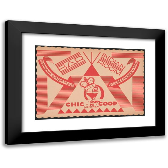 Winold Reiss 24x18 Black Modern Framed Museum Art Print Titled - Designs for Indian Room, Chic-N-Coop Restaurant, Montreal, Canada.) (Placemat Design with Chicken Character Wearing Crown (19