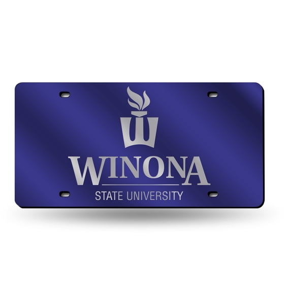 Winona State NCAA Warriors Purple Mirror Look Acrylic License Plate Laser Tag
