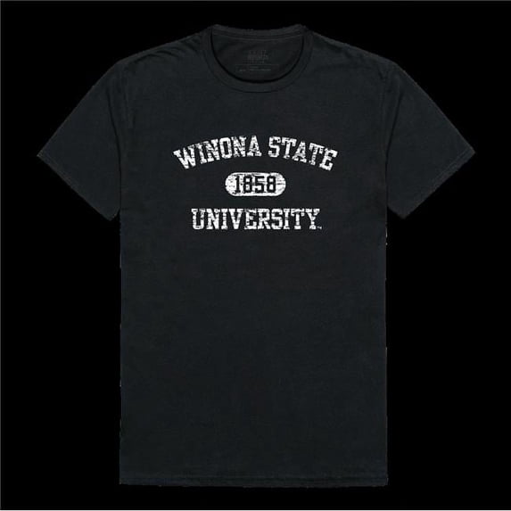 Winona State University Warriors Distressed Arch College T-Shirt, Black - Extra Large