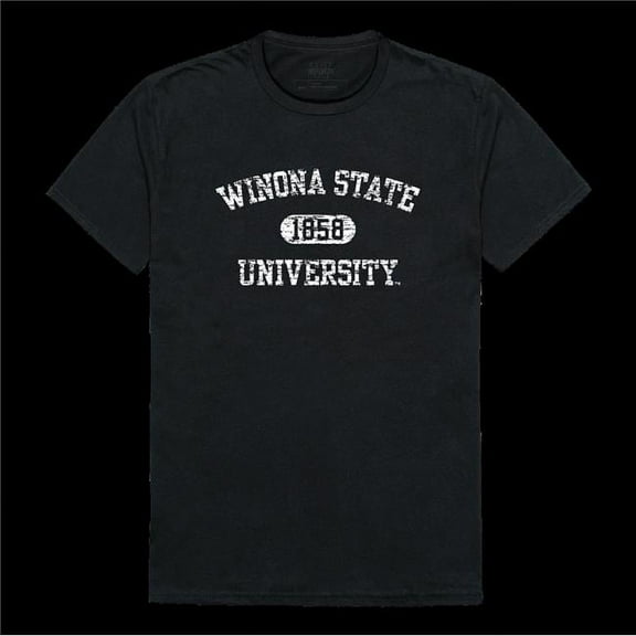 Winona State University Warriors Distressed Arch College T-Shirt, Black - Small