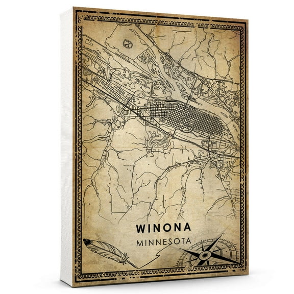 Winona Vintage Map Prints Canvas, Minnesota Map Art Canvas, Canvas, Winona Map City style vintage Canvas , Canvas Wall Art, Street Map Artwork Canvas