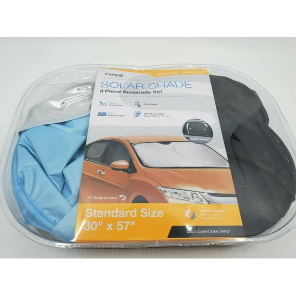Winplas Solar Shade 3 Piece Sunshade Set Standard 30" x 57" Sky Blue/Silver NEW