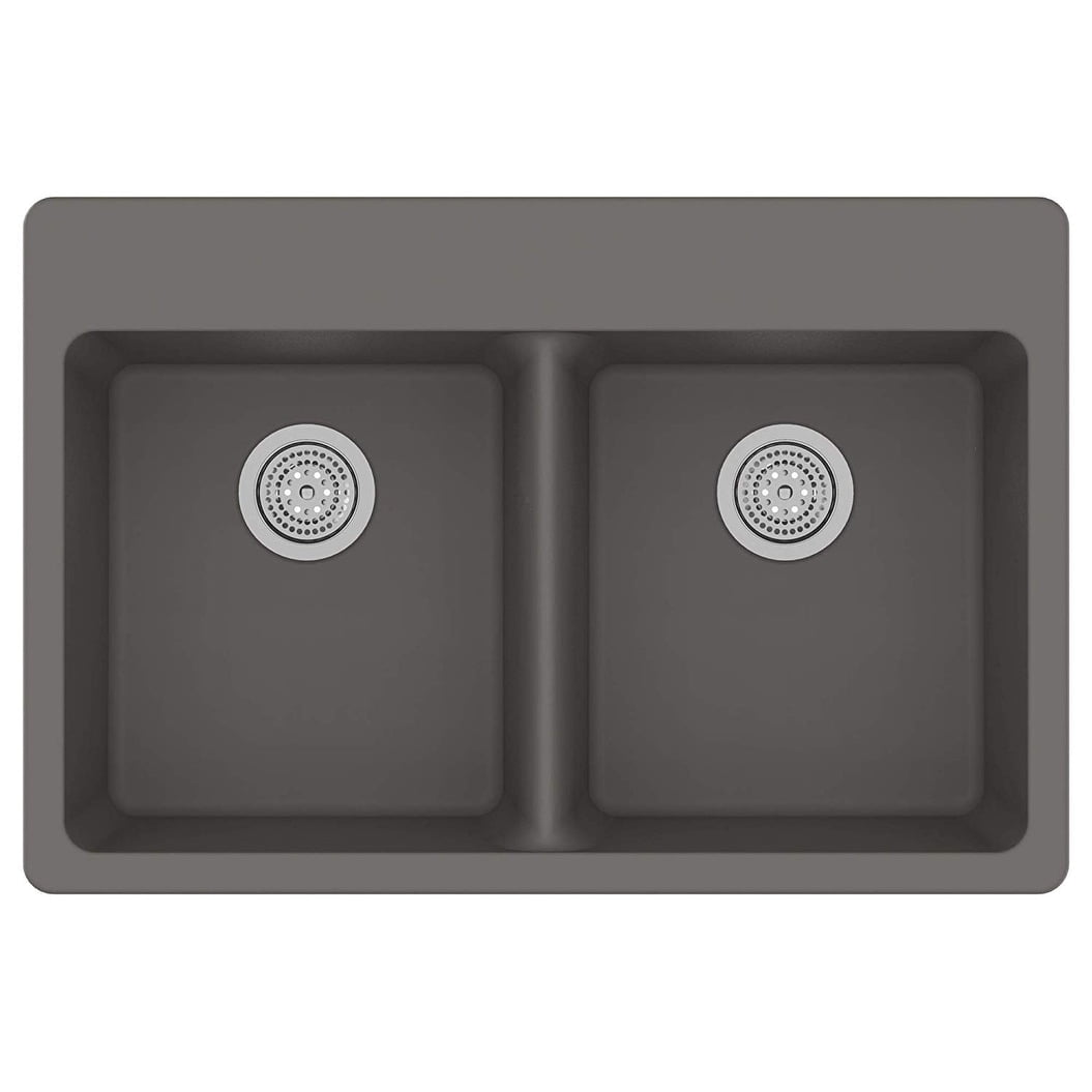 Gray Granite Quartz 33" Double Bowl Drop-In Kitchen Sink