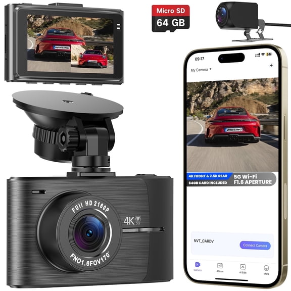 4K+2.5K Dash Cam Front and Rear, Car Dual Dash Camera WiFi,GPS,64GB Card, Parking Monitor,G-Sensor
