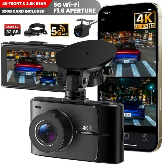 Winsing 4K+2.5K Front and Rear Dash Cam with 32GB SD Card, WiFi, GPS, 3’’ IPS Display, Super Capacitor, Parking Mode, G-Sensor, Night Vision – Dual Channel Car Camera System