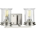 thumbnail image 1 of Winslett Collection Two-Light Brushed Nickel Clear Seeded Glass Coastal Bath Vanity Light, 1 of 2