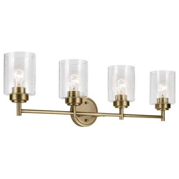 Winslow 30" 4-Light Vanity Light with Clear Seeded Glass in Natural Brass for Bathroom Vanity, Luxe Industrial, (30" x 9.25"), 45887NBR