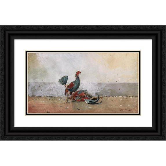 Winslow Homer 14x10 Black Ornate Wood Framed Double Matted Museum Art Print Titled: The Cock Fight (1885)